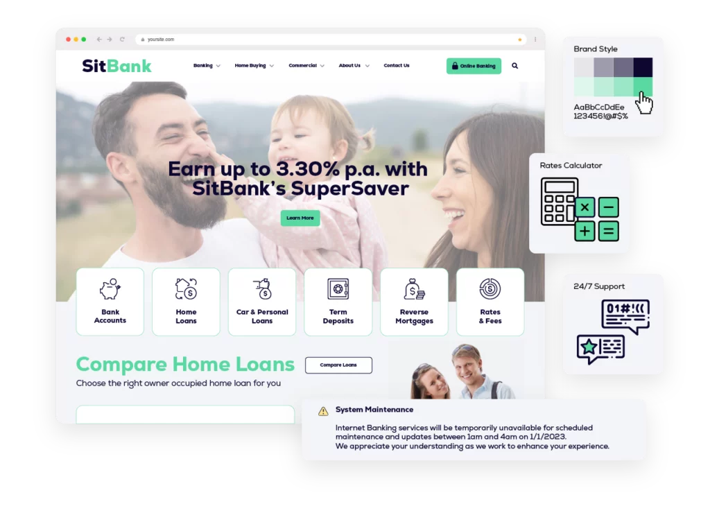 Sitback's Bank website accelerator platform is flexible and designed for marketing teams in the financial services sector.