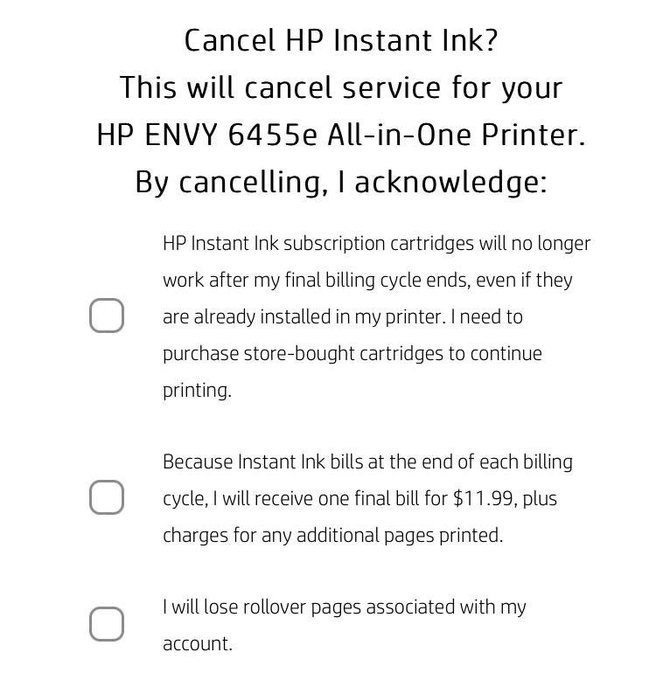 UX dark pattern example from HP, showing their terms and conditions that are worded to trick the user.