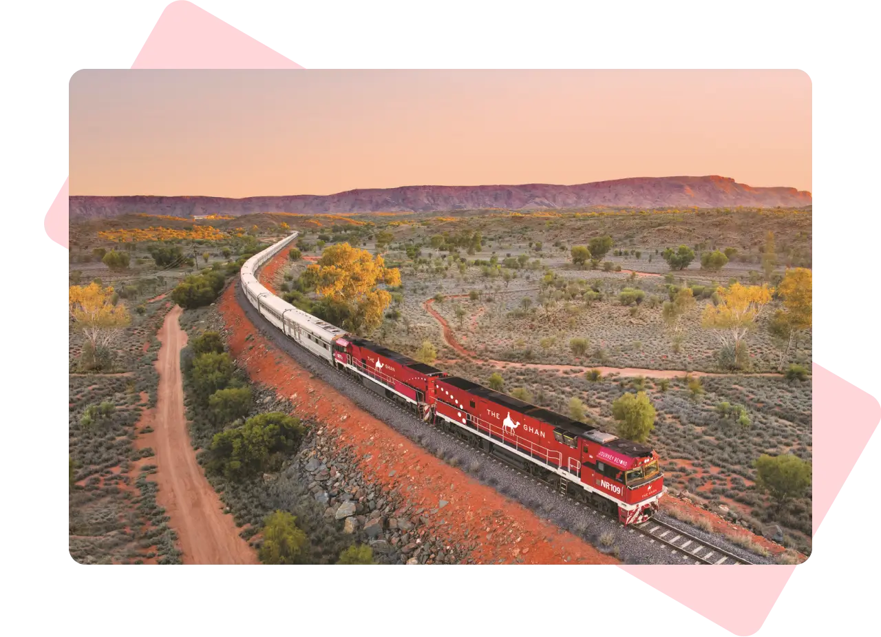 The Ghan train travelling through the Australian Outback.